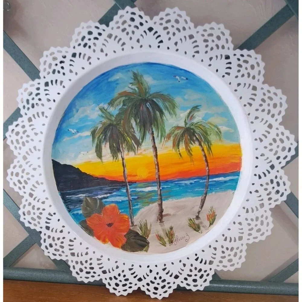 Hand Painted Filigree Edged Tray Multicolor Signed